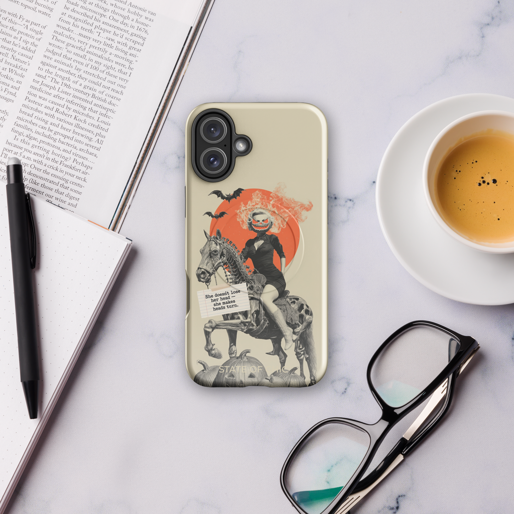 🎃🐎 Pin-Up Headless Horsewoman iPhone Case | Vintage 1950s Spooky Chic MagSafe® Tough Cover (14–17)